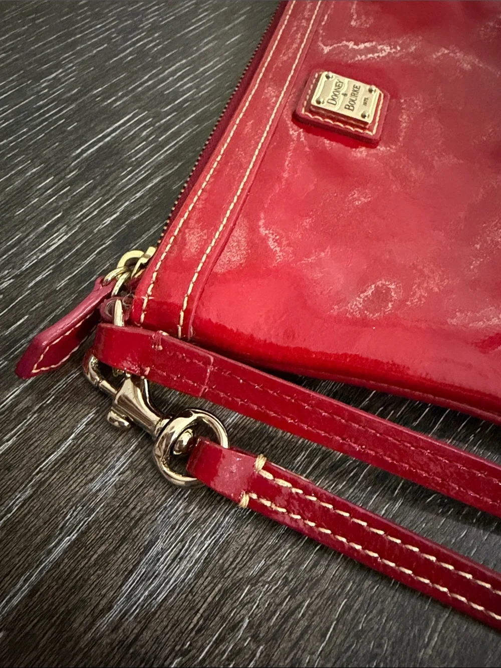 Dooney & Bourke Slim Wristlet Top Zip Patent Leather Cherry Red